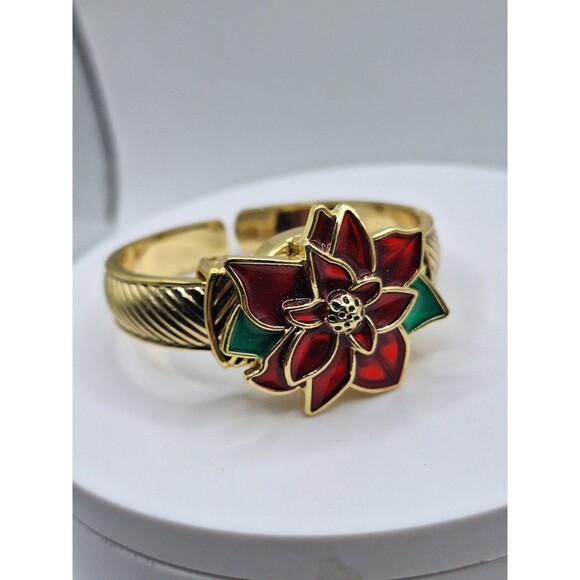 JONES NEW YORK MACYS HOLIDAY LANE Stainless Steel Poinsettia Christmas Bracelet - Picture 1 of 7